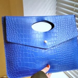 Blue Crocodile-Embossed Clutch